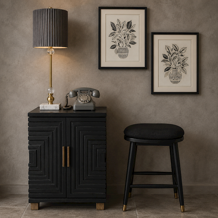 BLACK TWO DOOR CABINET 49x43x67cm